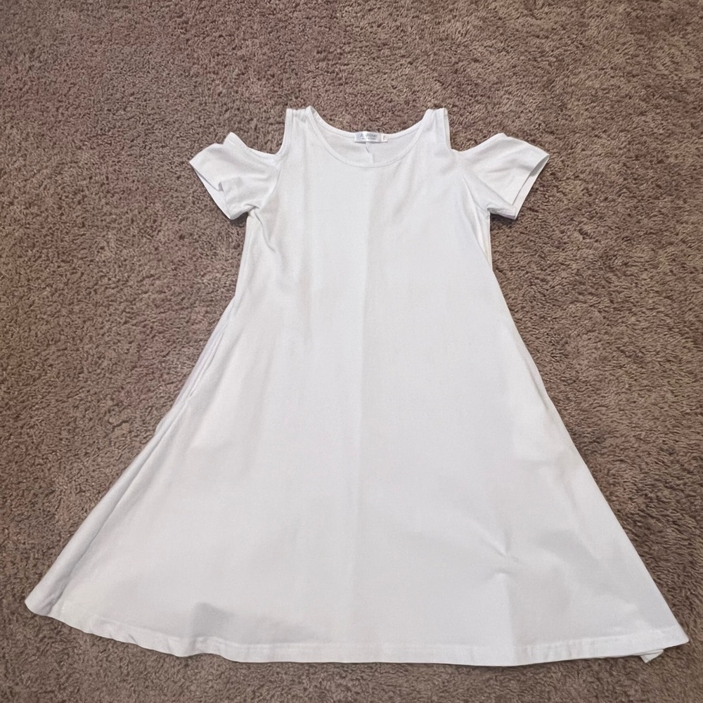 Girls White Cold-Shoulder Dress